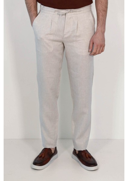 Keten Jogger+Ipli Lastlikli Pantolon Bej