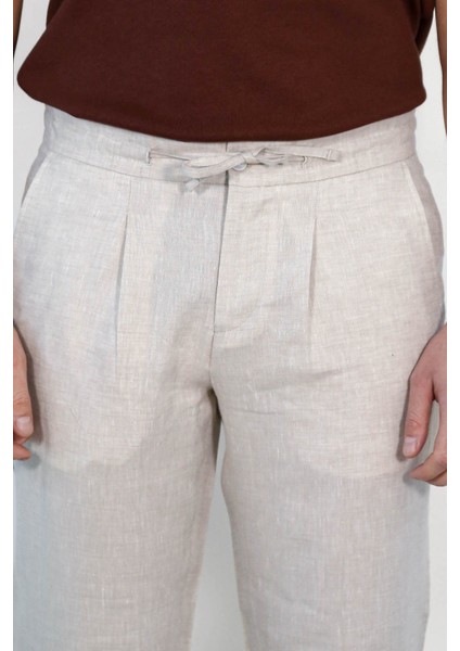 Keten Jogger+Ipli Lastlikli Pantolon Bej modelleri