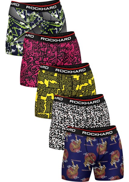 Erkek Baskılı Pamuklu Boxer 5'li Paket