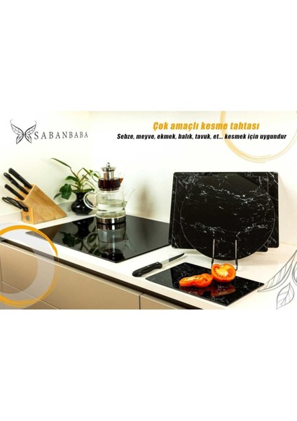 20X30 cm Cam Kesme Tahtası Siyah Mermer modelleri