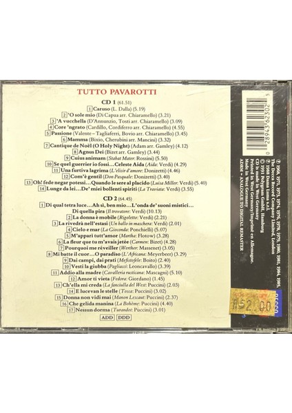 (Plak Değildir CD Dir) CD Pavarotti Tutto Double CD fiyatları
