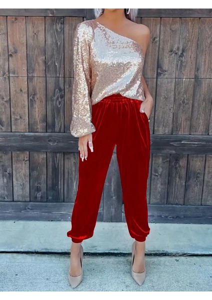 Munn Collection Kadın Beli Lastikli Yüksek Bel Cep Detay Kadife Pantolon modelleri