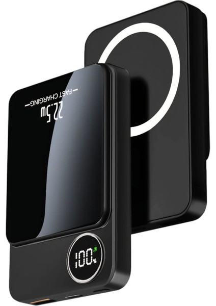 Magnetic Powerbank Magsafe Göstergeli Hızlı Şarj 22.5WATT 2in1 Kablolu ve Kablosuz Kullanım 10.000MH