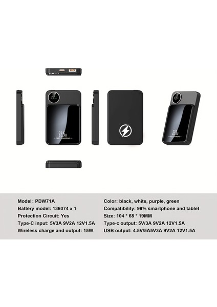 Magnetic Powerbank Magsafe Göstergeli Hızlı Şarj 22.5WATT 2in1 Kablolu ve Kablosuz Kullanım 10.000MH indirimleri
