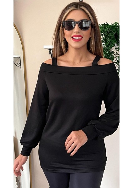 Munn Collection Kadın Askılı Iki Omuzu Açık Salaş Yün Viskon Bluz