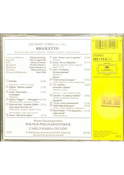 (Plak Değildir CD Dir) CD Verdi Rigoletto CD fiyatları