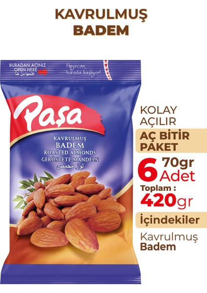 Kavrulmuş Badem İçi 70 gr X 6 Adet (420 gr)