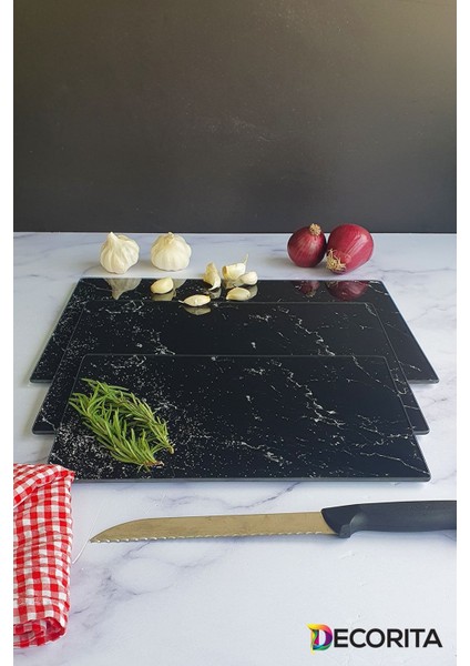 3'lü Takım Siyah Mermer Görünümlü | Cam Kesme Tahtası - Cam Kesme Tablası fiyatları