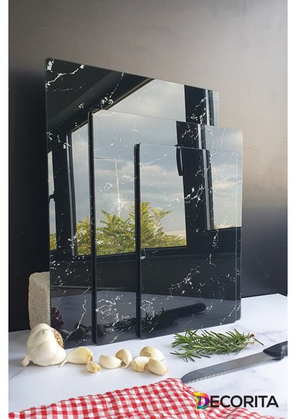 3'lü Takım Siyah Mermer Görünümlü | Cam Kesme Tahtası - Cam Kesme Tablası modelleri