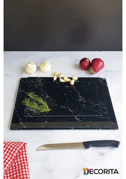 3'lü Takım Siyah Mermer Görünümlü | Cam Kesme Tahtası - Cam Kesme Tablası fırsatları