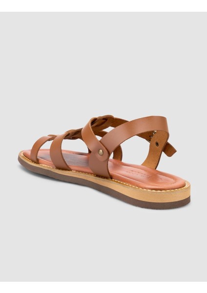 %100 Hakiki Deri Taba Kadın Sandalet