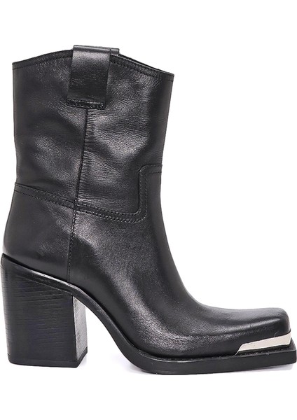 Kymell Siyah Hakiki Deri Kadın Topuklu Bot