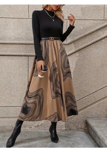 Munn Collection Kadın Uzun Kollu Yarı Balıkçı Yaka Üst Kaşkorse Alt Süprem Uzun Elbise