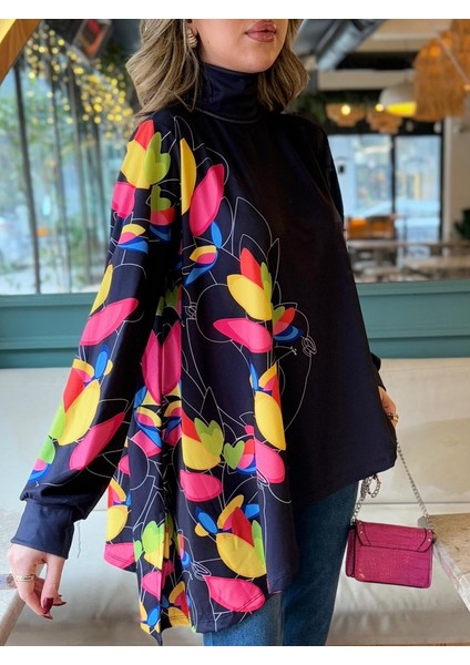 Munn Collection Kadın Uzun Kollu Balıkçı Yaka Asimetrik Kesim Dalgıç Kumaş Bluz modelleri
