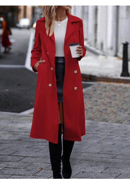 Munn Collection Kadın Uzun Kollu Yakalı Önden Düğmeli Beli Kuşaklı Midi Gabardin Trençkot modelleri