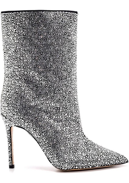 Best Siyah/gümüş Tekstil Kadın Topuklu Bot