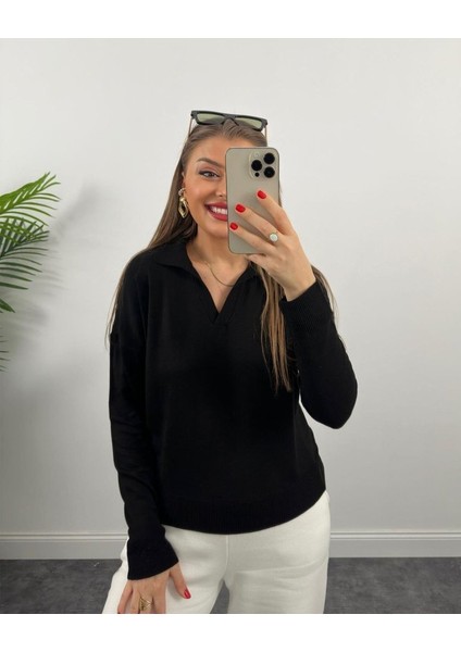 Munn Collection Kadın Beyaz Uzun Kollu Yakalı Triko Bluz