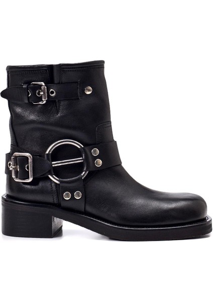 Hassy Siyah Hakiki Deri Kadın Topuklu Bot
