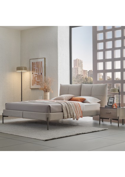 Varena Başlıklı Karyola 2'li Set - Açık Gri