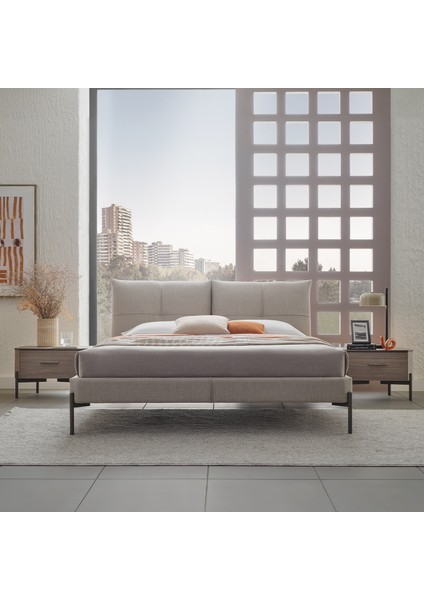 Varena Başlıklı Karyola 2'li Set - Açık Gri