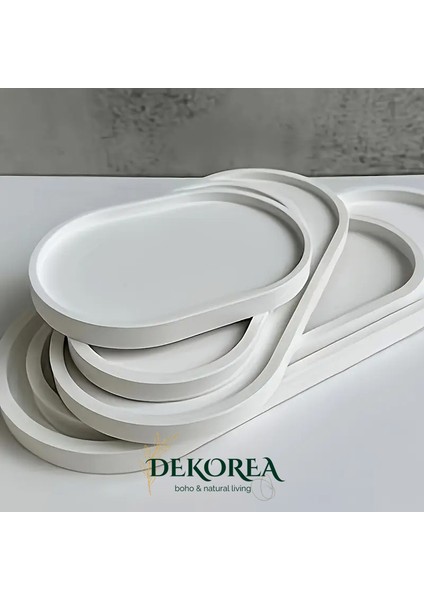 Dekoratif Beton Oval Tepsi | Minimal Takı & Mumluk Tepsi