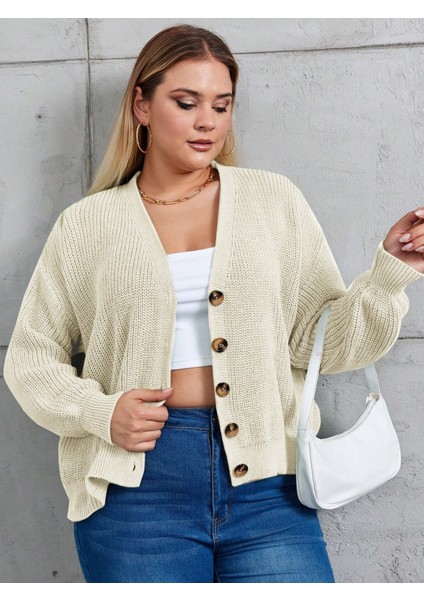 Munn Collection Kadın Beş Düğme Detay Büyük Beden Triko Hırka