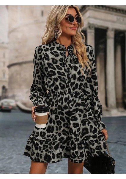 Munn Collection Kadın Uzun Kollu Yakadan Bağlamalı Beli Lastikli Şardonlu Dalgıç Elbise fiyatları