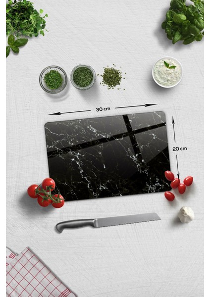 Siyah Mermer Görünümlü | Cam Kesme Tahtası - Cam Kesme Tablası | 20CM x 30CM indirimleri