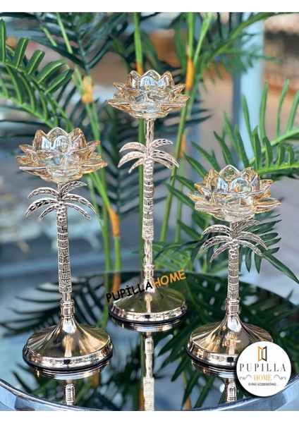 Palmiye Kristal Metal Mumluk & Şamdan