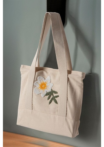 Desenli Bez Keten Omuz Çantası, Plaj Çantası, Işlemeli El ve Kol Çantası %100 Pamuk 36X29 cm