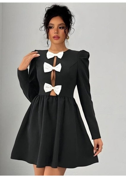 Munn Collection Kadın Dalgıç Kumaş Fiyonk Detaylı Uzun Kollu Mini Boy Elbise fiyatları