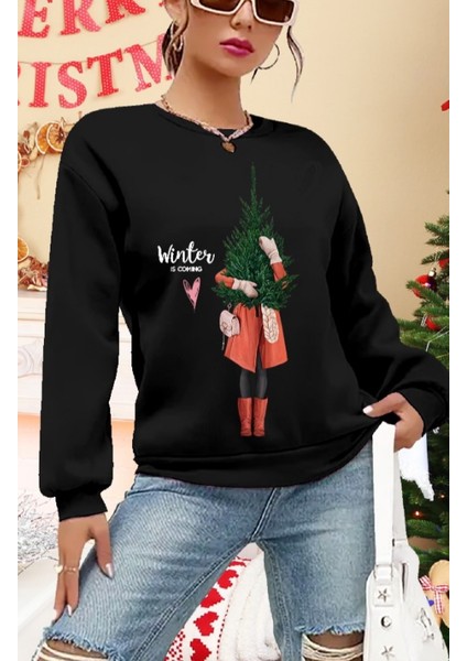 Munn Collection Kadın Uzun Kollu Bisiklet Yaka Desenli Viskon Iki Iplik Bluz
