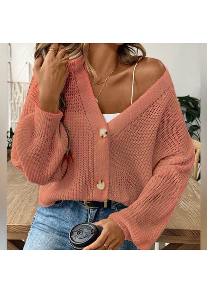 Munn Collection Kadın Uzun Kollu Düğme Detay Triko Bluz