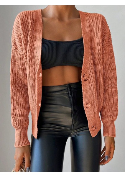 Munn Collection Kadın Uzun Kollu Düğme Detay Triko Bluz modelleri