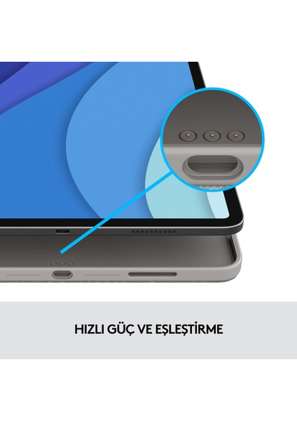 Combo Touch 11" iPad Pro 1. 2. 3. ve 4. Nesil ile Uyumlu Çok Yönlü Türkçe Klavyeli Kılıf - Gri