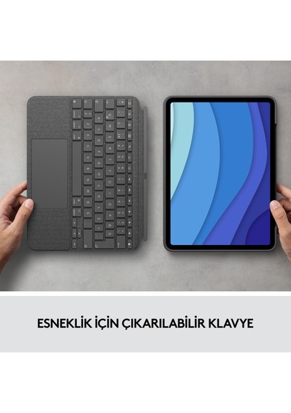 Combo Touch 11" iPad Pro 1. 2. 3. ve 4. Nesil ile Uyumlu Çok Yönlü Türkçe Klavyeli Kılıf - Gri