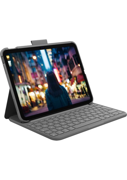 Slim Folio 10.9" iPad 10. Nesil ile Uyumlu Klavyeli Türkçe Tablet Kılıfı - Koyu Gri