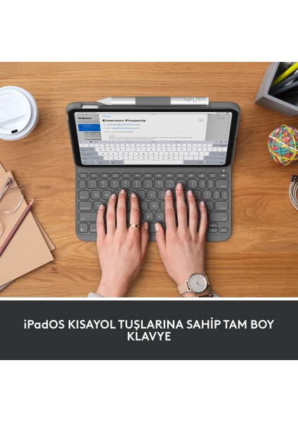 Slim Folio 10.9" iPad 10. Nesil ile Uyumlu Klavyeli Türkçe Tablet Kılıfı - Koyu Gri
