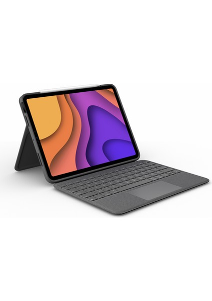 Slim Folio Touch iPad Air 11 inç (M2 ve M3) iPad Air 4. ve 5. Nesil ile Uyumlu Türkçe Klavyeli Kılıf - Koyu Gri