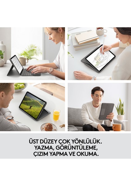 Slim Folio Touch iPad Air 11 inç (M2 ve M3) iPad Air 4. ve 5. Nesil ile Uyumlu Türkçe Klavyeli Kılıf - Koyu Gri fırsatları