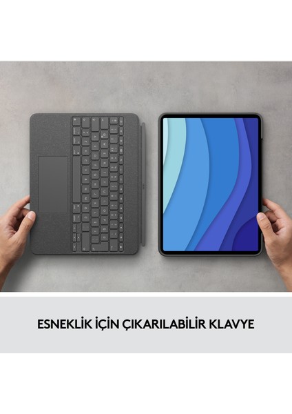 Combo Touch 12.9" iPad Pro 5. ve 6. Nesil ile Uyumlu Çok Yönlü Türkçe Klavyeli Kılıf - Gri