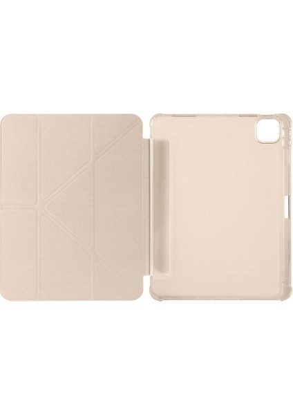 Apple iPad Pro 12.9 (2022) 6. Nesil Yatay ve Dikey Standlı Antişok Köşe Korumalı Kalemlikli Origami Slikon Kılıf A2436 A2437 modelleri