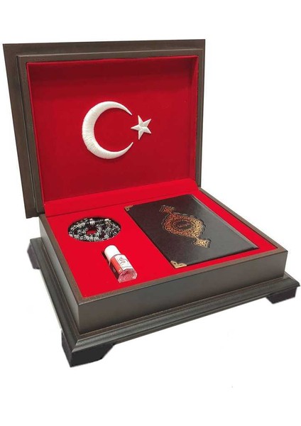 Ahşap Kutulu Kur'an-ı Kerim (0353 - Çanta Boy, Ay-Yıldız)