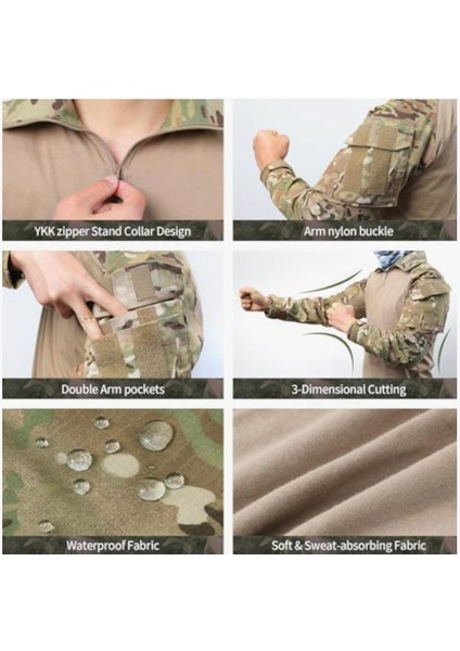 G3 Combat Tişörtü, Askeri Kamuflaj Kazak, Taktik Askeri Saldırı Kıyafeti, Kamuflajlı Uzun Kollu Taktik Kazak, Paintball Kazak Askeri, Balıkçılık / Ordu Için Fermuarlı Kazak