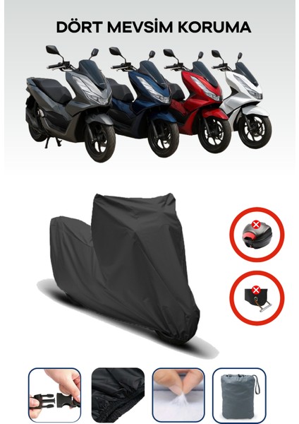 Siyah, Arka Çanta ve Kilit Uyumsuz Honda Pcx Modellere Uyumlu Motor Örtüsü Motosiklet Brandası, 4 Mevsim Koruma, Su Geçirmez, Dayanıklı Kumaş