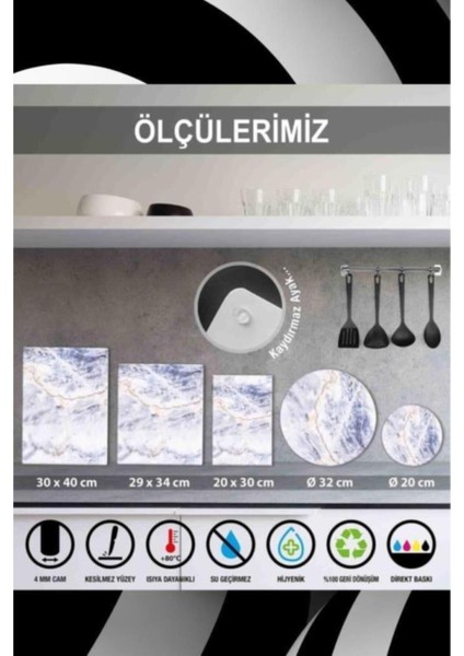 20X30 cm Düz Siyah Desenli Cam Kesim Tablası fırsatları