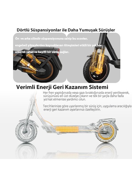 Gt3 Max Elektrikli Scooter 75 Km - 1000W Güç - %22 Eğim Perf. Dörtlü Süspansiyon 25 Km Hız Oto Far