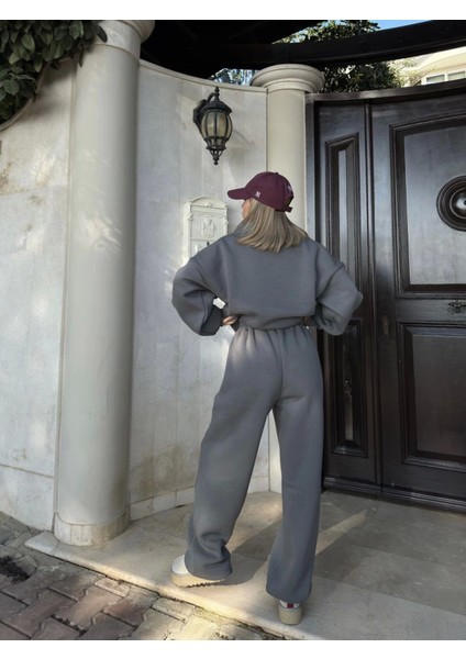 Munn Collection Geniş V Yaka Üç Iplik Sweat Takım - Füme fiyatları