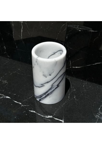 Violet Mermer Dekoratif Vazo – 16 cm Yükseklik | El Yapımı Benzersiz Damar Deseni fiyatları