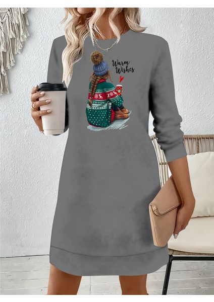 Munn Collection Kadın Uzun Kollu Bisiklet Yaka Desenli Viskon Iki Iplik Elbise fiyatları